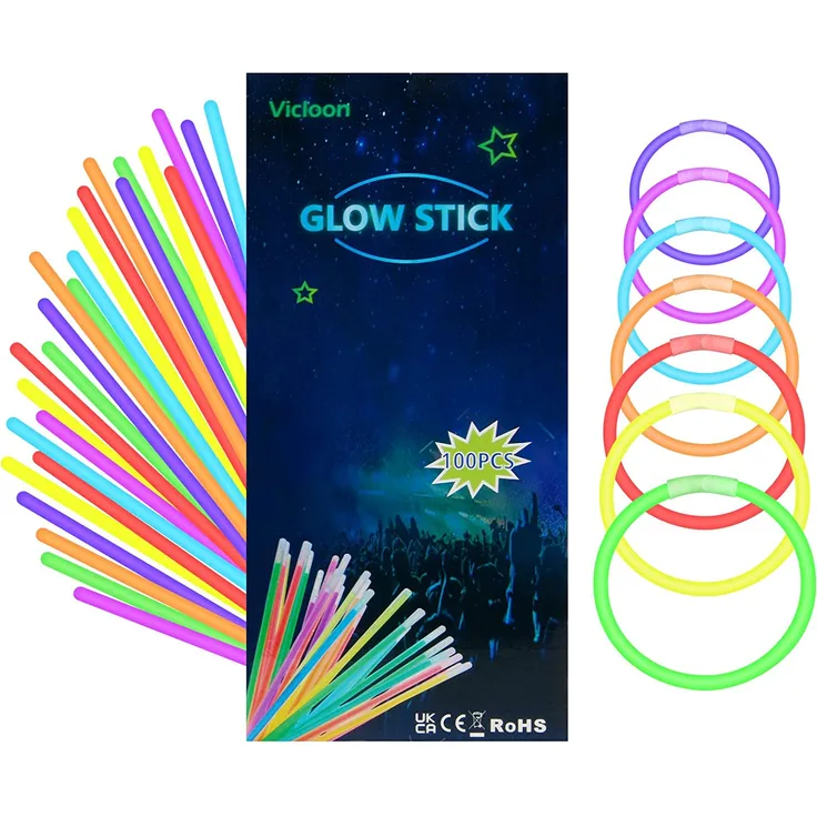 Vicloon Leuchtstäbe, 100pcs Knicklichter mit Verbinder, Verbinder für Armbänder, Halskette, Leuchtstäbe Knicklichter Party