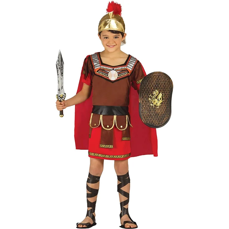 Fiestas Guirca Mächtiger Römischer Krieger - Jungen Gladiator Kostüm | Alter 10 - 12 Jahre | inkl. Römerhelm mit Helmbusch, Tunika u. Umhang - für Karneval / Fasching oder Themen Party – Bild 1