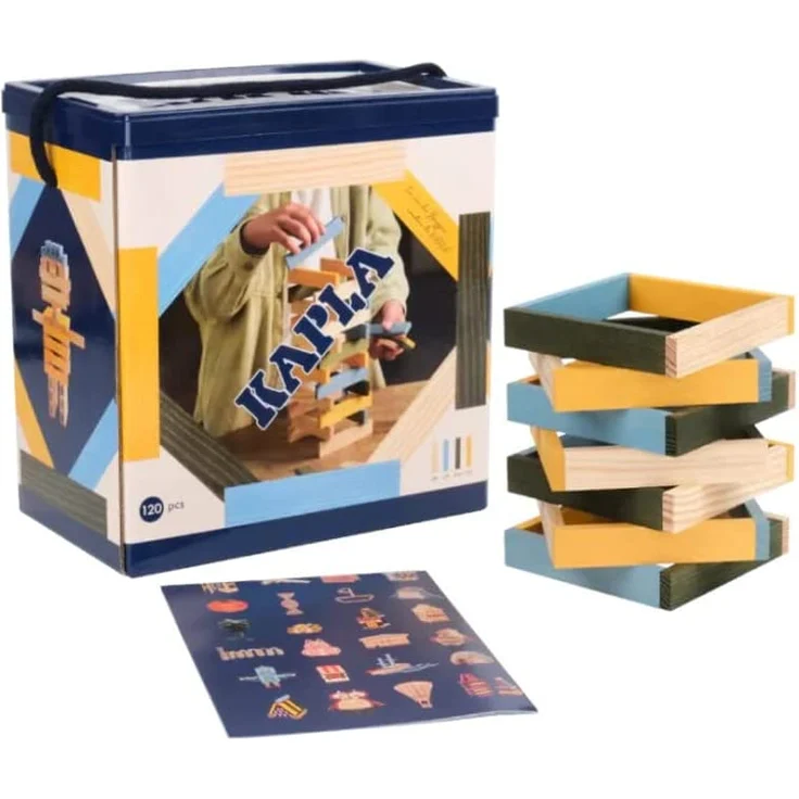 KAPLA® Holzbausteine120er Box hellblau, grün, gelb – Bild 1