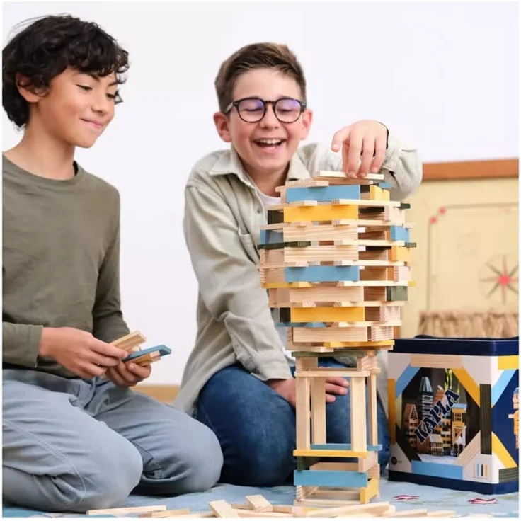 KAPLA® Holzbausteine120er Box hellblau, grün, gelb – Bild 4