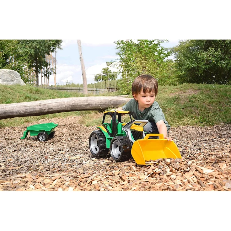 Lena 02123 Giga Trucks Traktor mit Schaufel und Anhänger grün, Starke Riesen Spielfahrzeug Trecker mit Ladeschaufel 62 cm und Hänger ca. 43 cm, Spielzeugtraktor Set für Kinder ab 3 – Bild 6