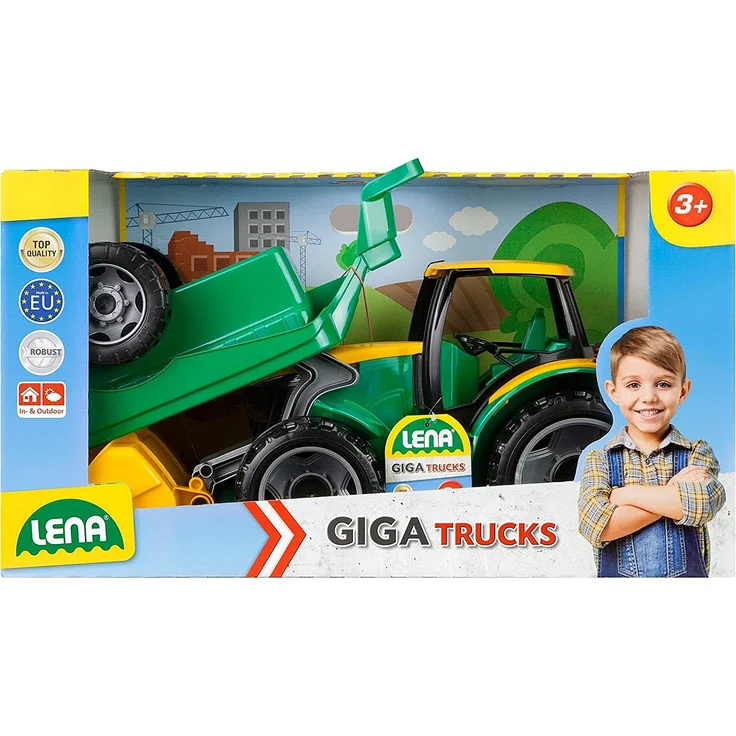 Lena 02123 Giga Trucks Traktor mit Schaufel und Anhänger grün, Starke Riesen Spielfahrzeug Trecker mit Ladeschaufel 62 cm und Hänger ca. 43 cm, Spielzeugtraktor Set für Kinder ab 3 – Bild 2