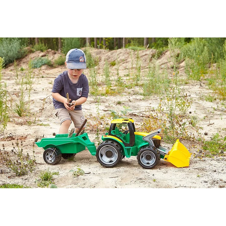 Lena 02123 Giga Trucks Traktor mit Schaufel und Anhänger grün, Starke Riesen Spielfahrzeug Trecker mit Ladeschaufel 62 cm und Hänger ca. 43 cm, Spielzeugtraktor Set für Kinder ab 3 – Bild 5