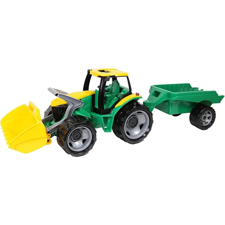 Lena 02123 Giga Trucks Traktor mit Schaufel und Anhänger grün, Starke Riesen Spielfahrzeug Trecker mit Ladeschaufel 62 cm und Hänger ca. 43 cm, Spielzeugtraktor Set für Kinder ab 3 – Bild 1