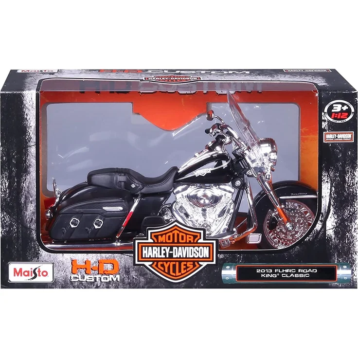 Maisto Harley-Davidson FLHRC Road King Classic 2013: Motorradmodell 1:12, mit Lenkung, beweglichem Ständer und frei rollenden Rädern, schwarz (532322) – Bild 5