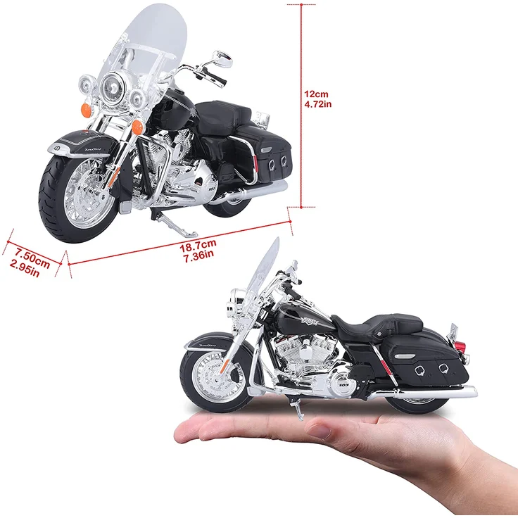 Maisto Harley-Davidson FLHRC Road King Classic 2013: Motorradmodell 1:12, mit Lenkung, beweglichem Ständer und frei rollenden Rädern, schwarz (532322) – Bild 4