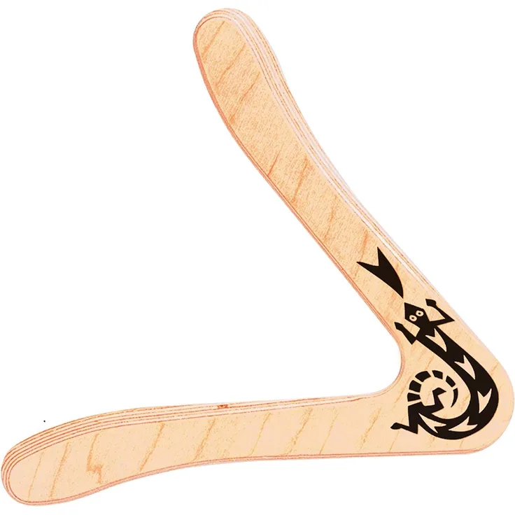 Paul Günther 1378 - Boomerang Sirius, klassische Form, ca. 25 cm groß, aus 44 mm starkem finnischem Flugsperrholz, fliegt ca. 15 - 20 m weit, für Rechtshänder geeignet
