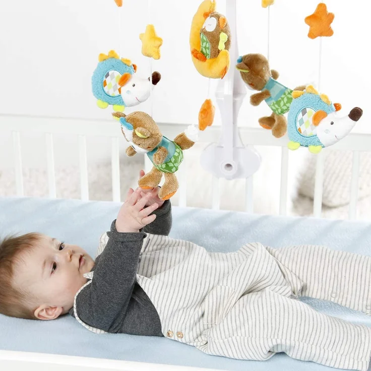 Fehn 071214 Musik-Mobile Forest – Spieluhr-Mobile mit niedlichen Bewohnern des Waldes zum Lauschen & Staunen – Zum Befestigen am Bett für Babys von 0-5 Monaten – Höhe: 65 cm, ø 40 cm – Bild 4