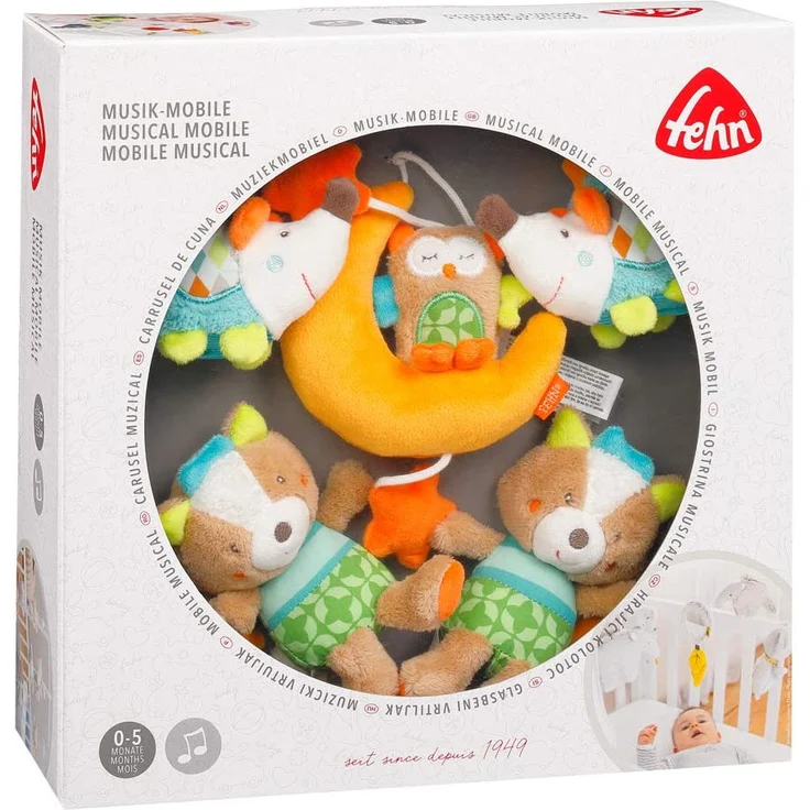 Fehn 071214 Musik-Mobile Forest – Spieluhr-Mobile mit niedlichen Bewohnern des Waldes zum Lauschen & Staunen – Zum Befestigen am Bett für Babys von 0-5 Monaten – Höhe: 65 cm, ø 40 cm – Bild 7