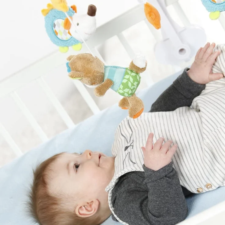 Fehn 071214 Musik-Mobile Forest – Spieluhr-Mobile mit niedlichen Bewohnern des Waldes zum Lauschen & Staunen – Zum Befestigen am Bett für Babys von 0-5 Monaten – Höhe: 65 cm, ø 40 cm – Bild 3
