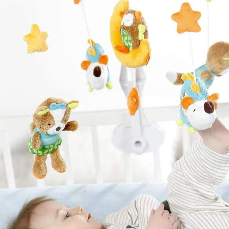 Fehn 071214 Musik-Mobile Forest – Spieluhr-Mobile mit niedlichen Bewohnern des Waldes zum Lauschen & Staunen – Zum Befestigen am Bett für Babys von 0-5 Monaten – Höhe: 65 cm, ø 40 cm – Bild 2