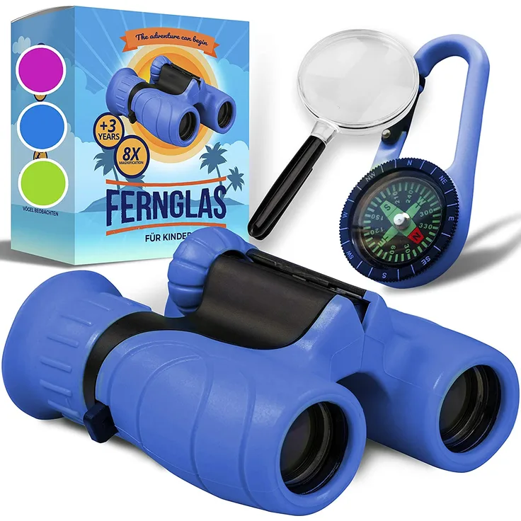 Fernglas für Kinder - Optimales Geschenk für kleine Jungen und Mädchen - Starke Vergrößerung 8X21 – Umfangreiches Set inklusive Lupe & Kompass – Spielzeug für 4 5 6 7 8 Jahre alte Jungen und Mädchen