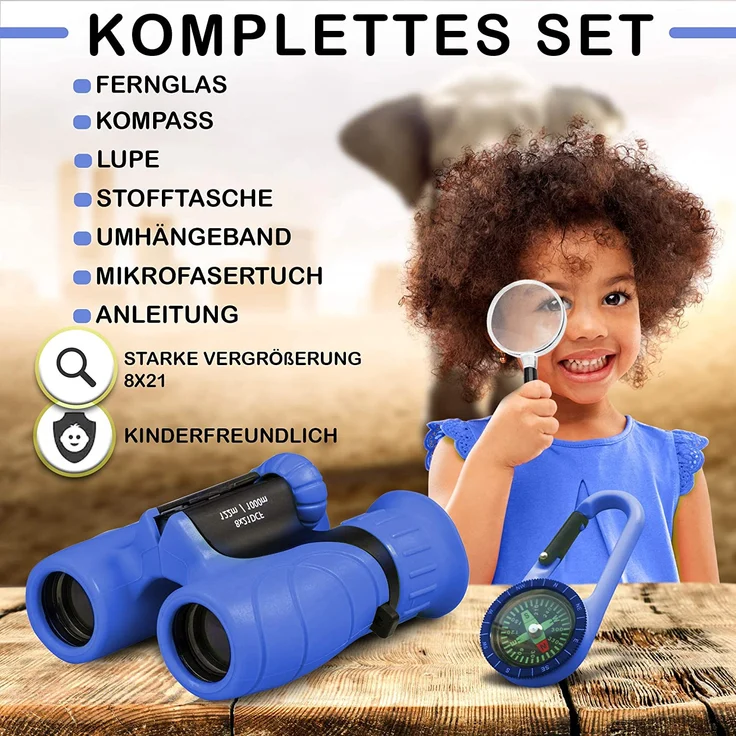 Fernglas für Kinder - Optimales Geschenk für kleine Jungen und Mädchen - Starke Vergrößerung 8X21 – Umfangreiches Set inklusive Lupe & Kompass – Spielzeug für 4 5 6 7 8 Jahre alte Jungen und Mädchen – Bild 2