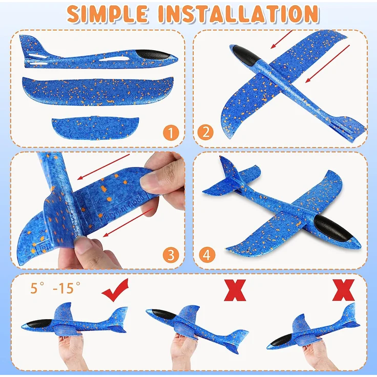 VCOSTORE Styroporflieger Flugzeug Styropor Kinder - 2 Stück Flugzeug Spielzeug Groß Segelflugzeug Wurfgleiter Flieger Styropor Flugzeug für Kinder – Bild 3