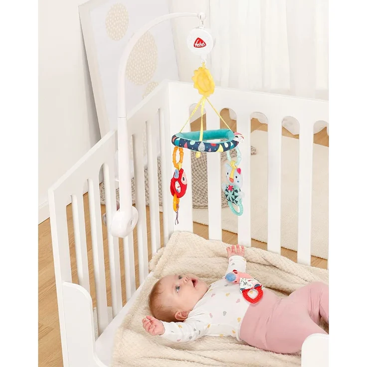 Fehn 055221 Reise-Musik-Mobile COLOR Friends – Mobile mit Melodie "Für Elise" und süßen Figuren – Mit faltbarer Klemmhalterung – Für Babys von 0-5 Monaten – Größe: Ø 17 x 45 cm – Bild 4