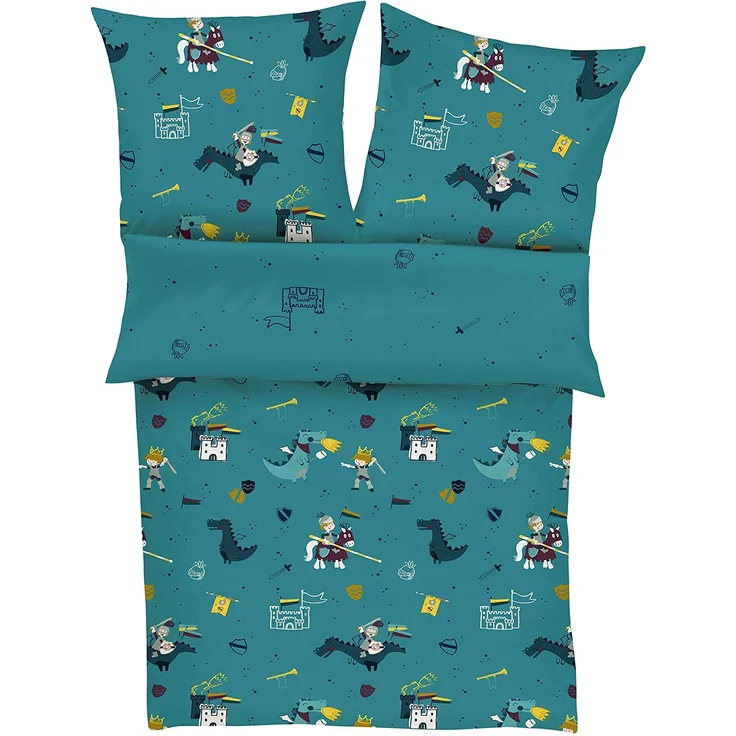 s. Oliver Satin-Bettwäsche JUNIOR 135 x 200 cm grün/blau – Bild 1