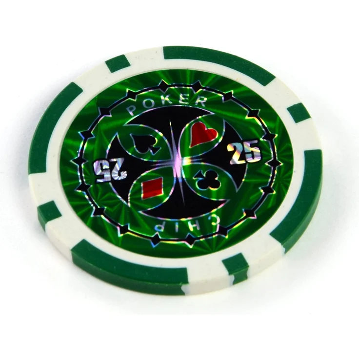 50 Poker-Chips Laser-Chips Metallkern 12g Poker Texas Hold`em Black Jack Roulette reflektierend Tokens Jetons Casino 1 Rolle Wert 1-10000 wählbar (Wert 25) – Bild 2
