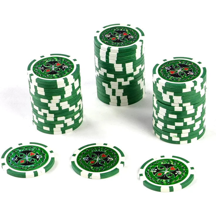 50 Poker-Chips Laser-Chips Metallkern 12g Poker Texas Hold`em Black Jack Roulette reflektierend Tokens Jetons Casino 1 Rolle Wert 1-10000 wählbar (Wert 25) – Bild 1