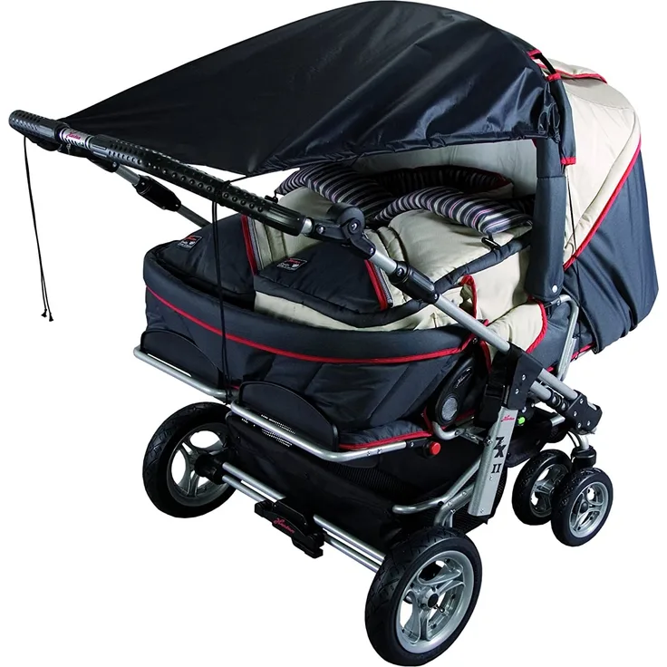 sunnybaby 11270 - Universal Sonnensegel für ZWILLINGS-Kinderwagen & Zwillingsportwagen | höchster UV Schutz UPF 50+ | verstellbar | Markisen-Rollofunktion - Farbe: SCHWARZ | Qualität: MADE in GERMANY