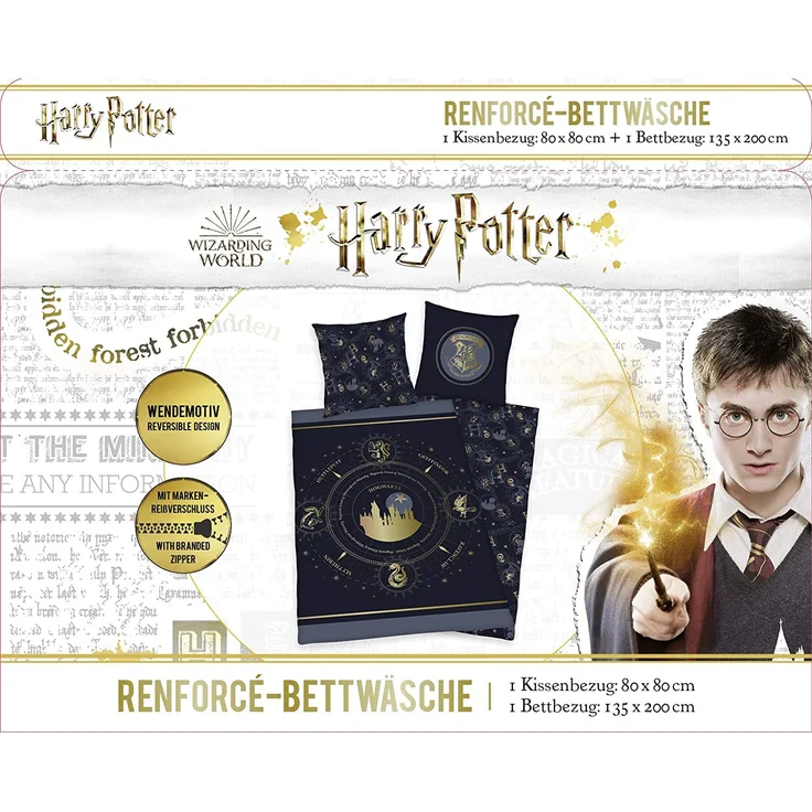 Harry Potter Wende Bettwäsche Hogwarts Wappen 2tlg 135 x 200 cm 80 x 80 cm – Bild 9