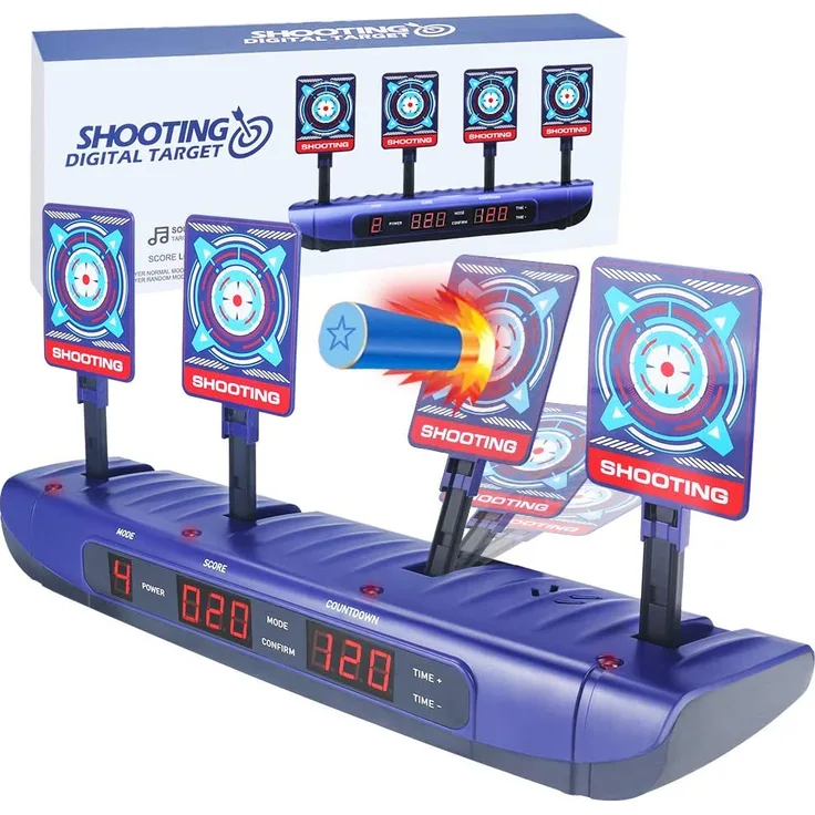 Dreamy Cubby Zielscheibe für Nerf Pistole, 4 Spielmodi & 4 Ziele Elektronische Wertung Automatisches Zurücksetzen Digitale Ziele Spielzeug für 6 7 8 9 10 Jahre Kinder Jungen Geburtstagsgeschenke
