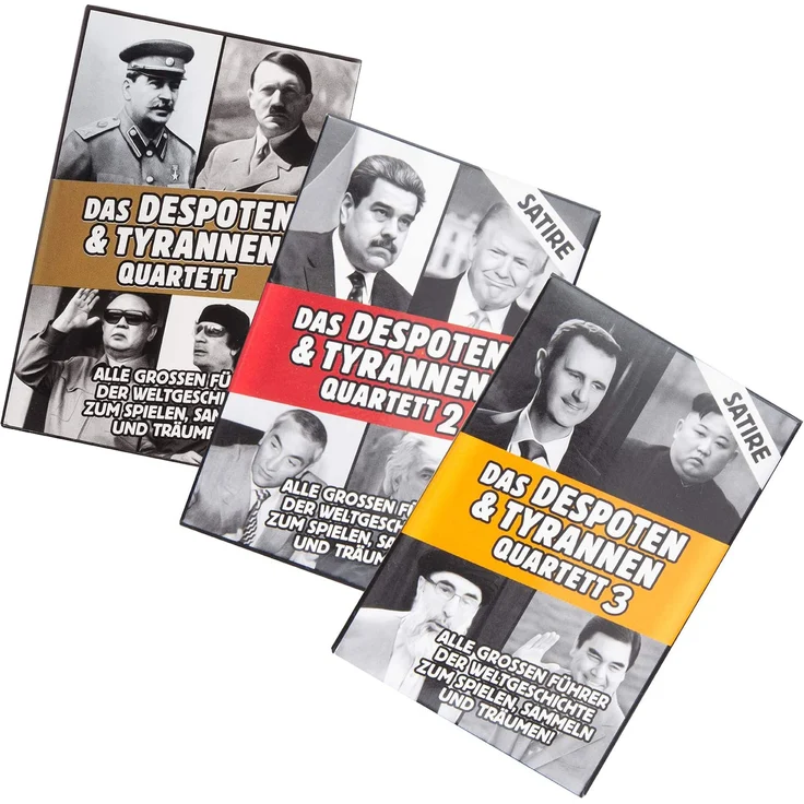 Tyrannen & Despoten Quartett - Das Diktatoren Kartenspiel die 32 übelsten Führer der Geschichte auf Spielkarten (Komplettset (Alle 3 Varianten)) – Bild 1