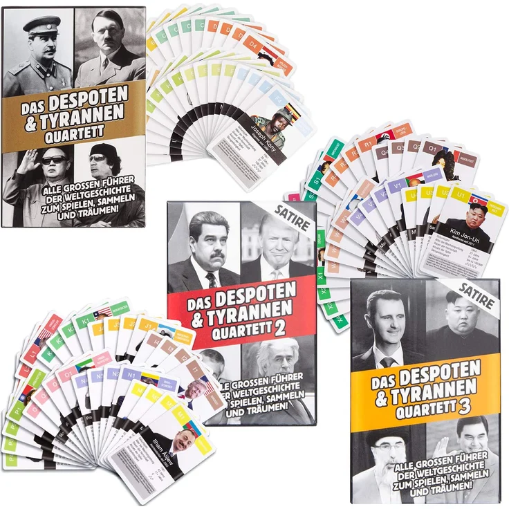 Tyrannen & Despoten Quartett - Das Diktatoren Kartenspiel die 32 übelsten Führer der Geschichte auf Spielkarten (Komplettset (Alle 3 Varianten)) – Bild 3