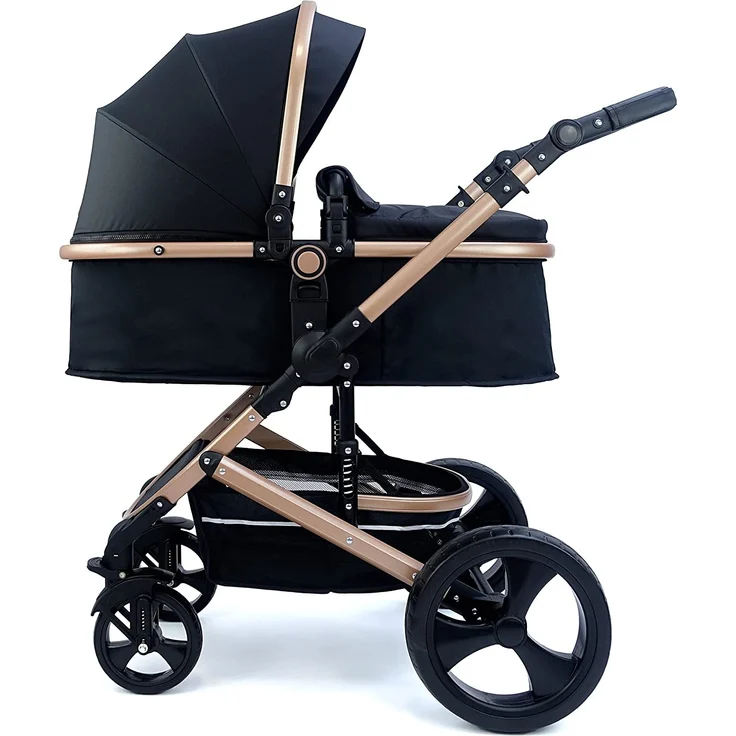 Pixini Kinderwagen Kalani 3in1 oxford schwarz / gold (inkl. Autositz, Regenplane, Wickeltasche,. ) – Bild 2