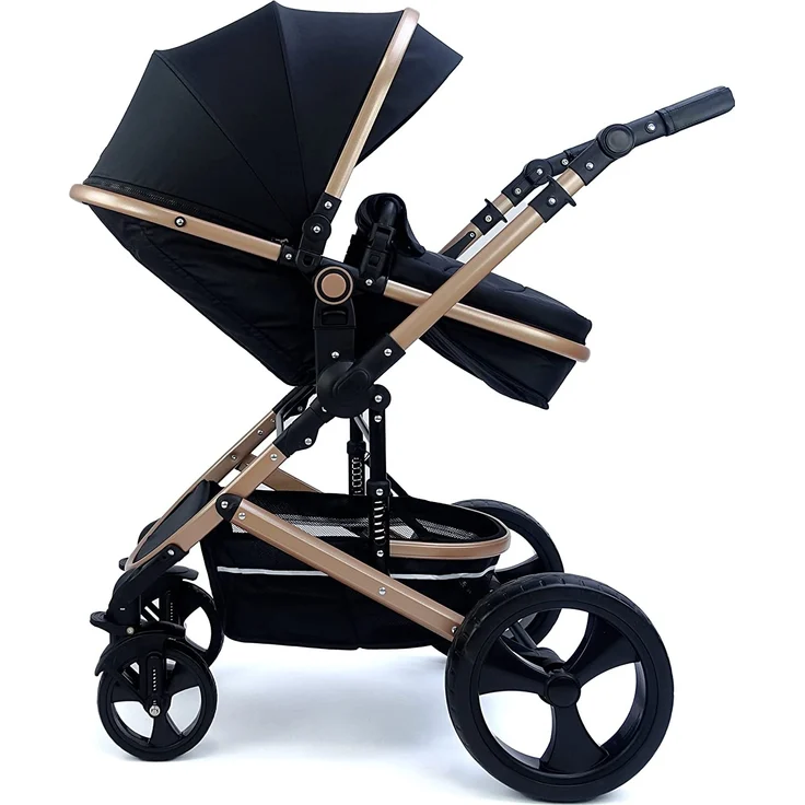Pixini Kinderwagen Kalani 3in1 oxford schwarz / gold (inkl. Autositz, Regenplane, Wickeltasche,. ) – Bild 4