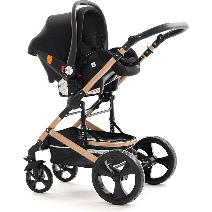 Pixini Kinderwagen Kalani 3in1 oxford schwarz / gold (inkl. Autositz, Regenplane, Wickeltasche,. ) – Bild 7
