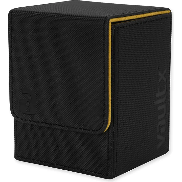 Vault X ® Premium eXo-Tec Sammelkarten Box für 100+ Karten - ohne PVC Karten Halter für Spielkarten zum Sammeln und Tauschen (Schwarz Premium) (Schwarz / Gelb)