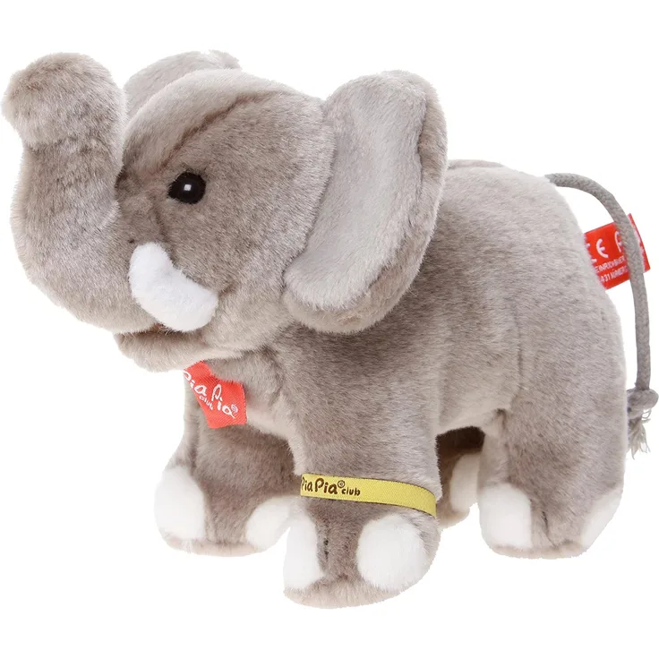 Bauer Spielwaren 'Pia Pia Club' Elefant stehend: Flauschiges Kuscheltier zum Liebhaben und Spielen, mit Sammelarmband, waschbar, 17 cm, grau (17109)