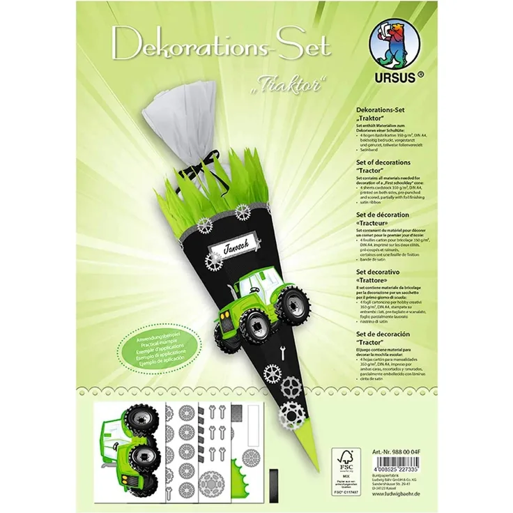 SchultÃ¼te - Dekorations Set - Bastelset Easy Line "Traktor" - ZubehÃ¶r fÃ¼r eine SchultÃ¼te zum selber machen - Einschulung DIY