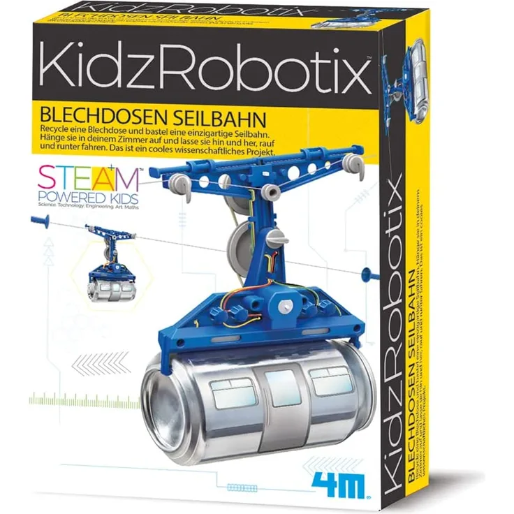 4M 68396 Blechdosen Seilbahn KidzRobotix, Konstruktionsbausatz für Kinder ab 8 Jahren, bunt