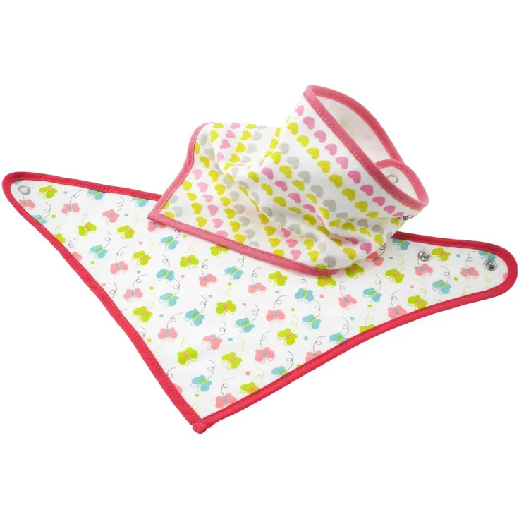 Bieco 38013201 Baby Dreieckstuch 2er Set Schmetterling und Herzen, Sabbertuch, Sabberlatz für Zahnendes Baby, Bandana für Babys und Kleinkinder ab 0M+, mehrfarbig, 30 g