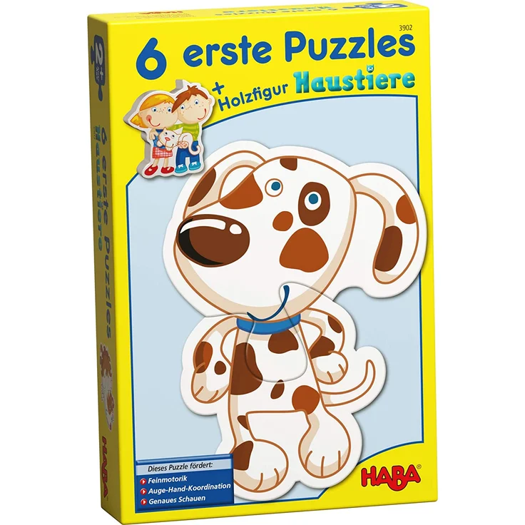 Haba 3902 - 6 Erste Puzzles, Haustiere, Puzzle mit 6 niedlichen Tiermotiven für Kinder ab 2 Jahren, mit Holzfigur zum freien Spiel - Preisvergleich – Bild 1