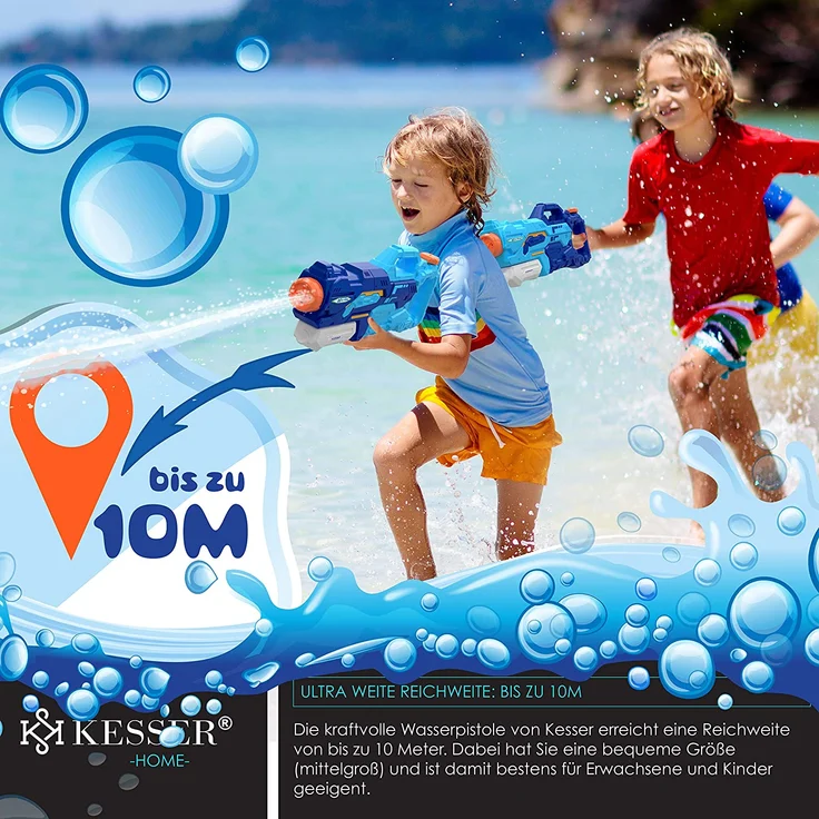 KESSER® Wasserpistole 2er Set Wasserpistolen Spritzpistolen Reichweite 10-11 Meter, Fassungsvermögen 1500ml Wasserspaß Strand Spielzeug im Freien für Kinder und Erwachsene Strandpool Blau / Hellblau – Bild 7