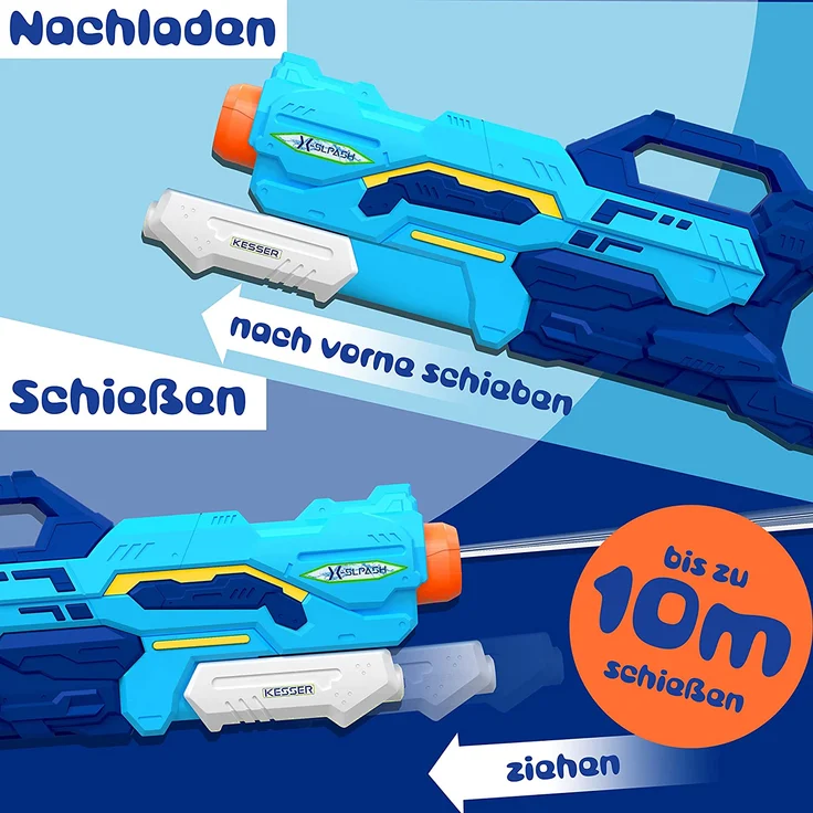 KESSER® Wasserpistole 2er Set Wasserpistolen Spritzpistolen Reichweite 10-11 Meter, Fassungsvermögen 1500ml Wasserspaß Strand Spielzeug im Freien für Kinder und Erwachsene Strandpool Blau / Hellblau – Bild 6
