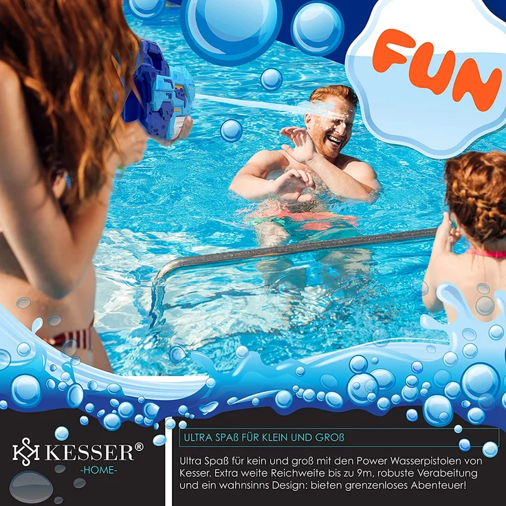 KESSER® Wasserpistole 2er Set Wasserpistolen Spritzpistolen Reichweite 10-11 Meter, Fassungsvermögen 1500ml Wasserspaß Strand Spielzeug im Freien für Kinder und Erwachsene Strandpool Blau / Hellblau – Bild 4