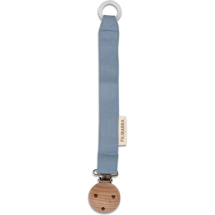 Filibabba® Schnullerkette aus Bio-Baumwolle und Holz | 21 cm | Schnullerkette für Jungen und Mädchen | Nickel-freie Metalclips | Mit Silikonring zum Befestigen | Dänisches Design (Warm Blue)