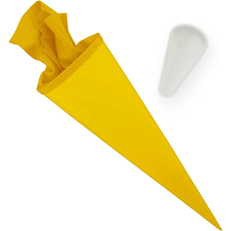 itenga Set Bastelschultüte rund 70 cm inkl. Spitzenschutz - Schultüte Zuckertüte Rohling 1. Schuljahr (Gelb)