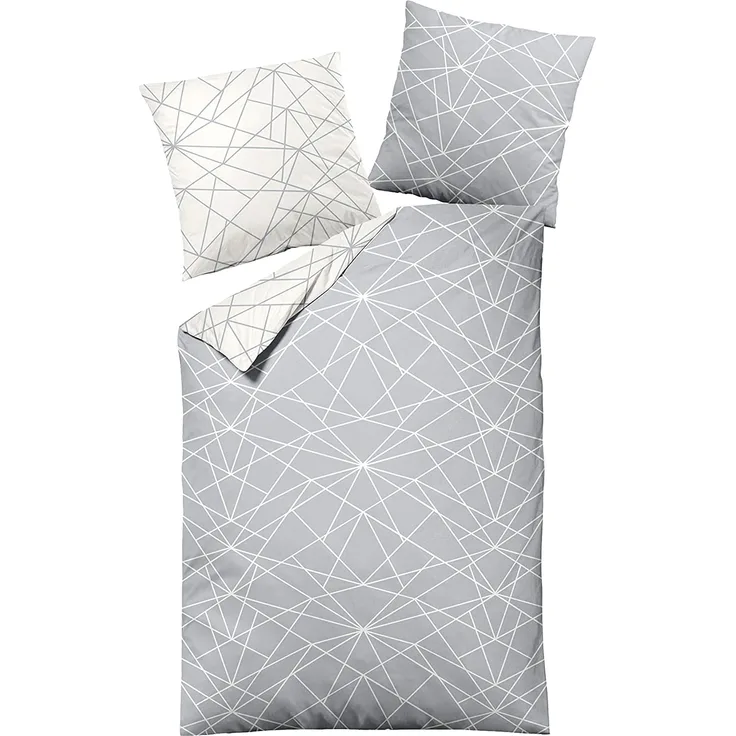 Dormisette Biber Bettwäsche 2tlg grau Silber 65101-08 | Bettwäsche-Set aus 100% Baumwolle | 2 teilige Wende-Bettwäsche 135x200 cm & Kissen 80x80 cm | Geometrisches Muster