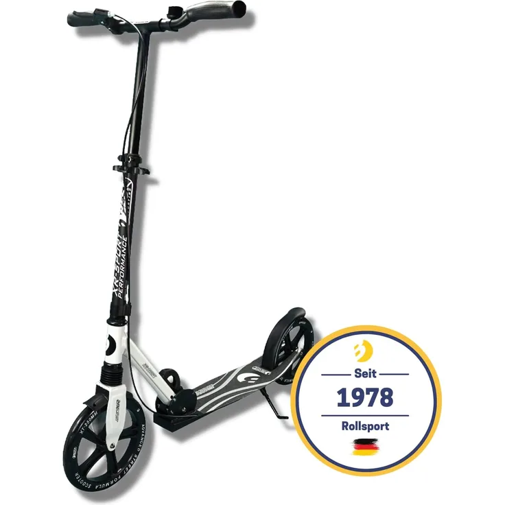 Best Sporting Scooter 250er Rolle, gefederter Kinder Tretroller, ergonomische Griffe, Handbremse, Klingel schwarz/weiß
