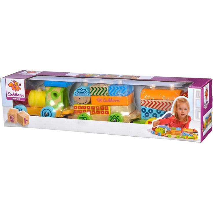 Eichhorn 100002223 - Kleiner Zug mit 15 Bausteinen, 18-tlg., 41cm lang, Birkenholz, Motorikspiel – Bild 2