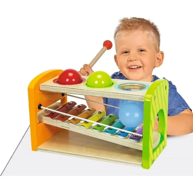 Eichhorn 100002223 - Kleiner Zug mit 15 Bausteinen, 18-tlg., 41cm lang, Birkenholz, Motorikspiel – Bild 9