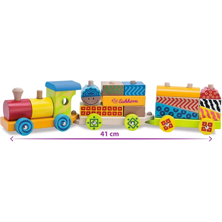 Eichhorn 100002223 - Kleiner Zug mit 15 Bausteinen, 18-tlg., 41cm lang, Birkenholz, Motorikspiel – Bild 3
