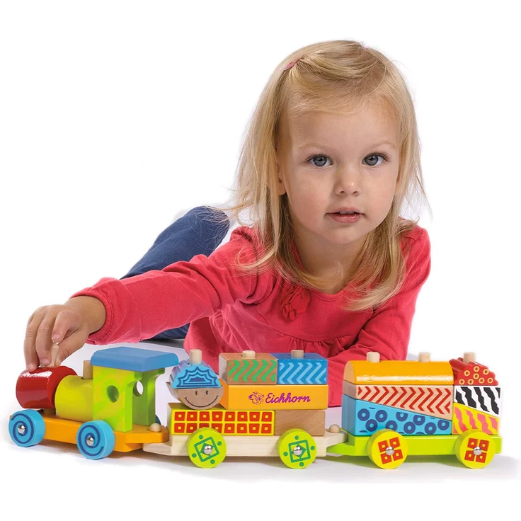 Eichhorn 100002223 - Kleiner Zug mit 15 Bausteinen, 18-tlg., 41cm lang, Birkenholz, Motorikspiel – Bild 5