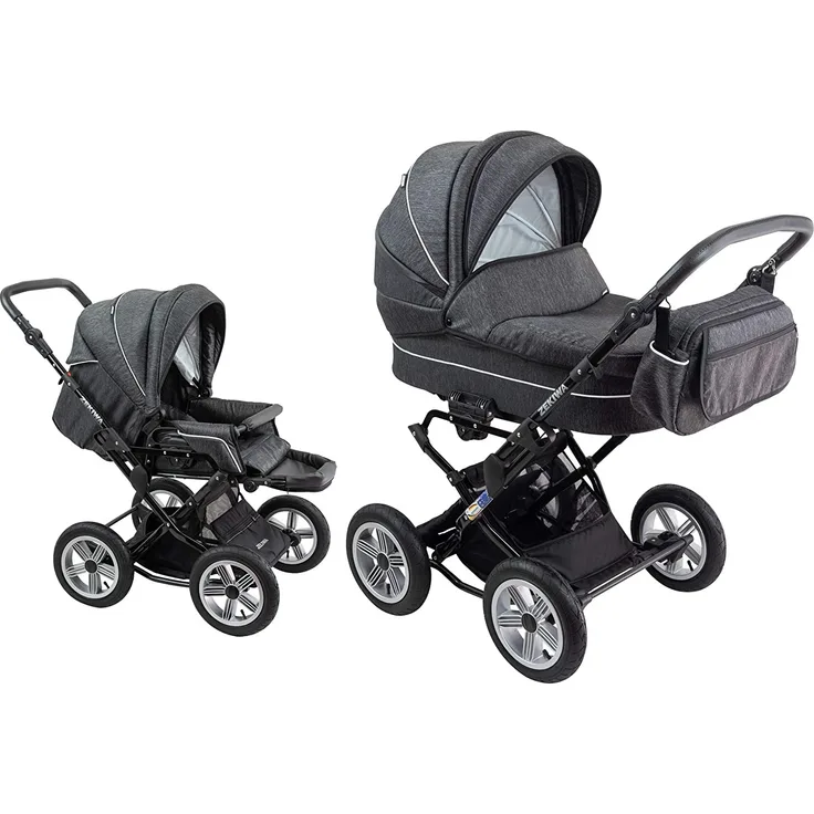 Zekiwa Touring MAX, Kombikinderwagen, 2 in 1, mit separatem Sportwagenaufsatz, mit Wickeltasche und Wickelauflage, Dessin: Graphit