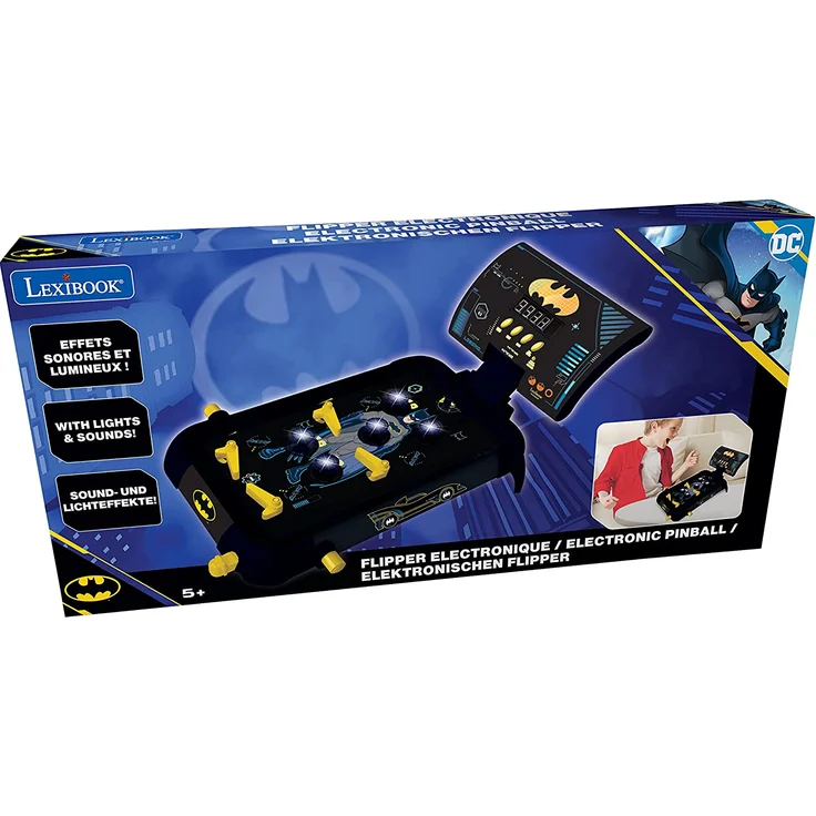 Lexibook JG610BAT Elektronischer Batman-Flipper, lustige Geräusche und Lichteffekte, 5 Hindernisse, funktioniert mit 3 LR14-Batterien, Schwarz/Gelb – Bild 3