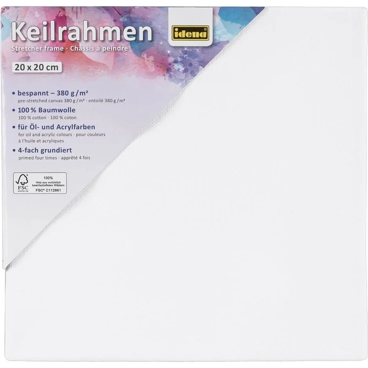 Idena 60008 - Keilrahmen mit Leinwand aus 100% Baumwolle, 380 g/m², FSC zertifiziert, für Öl- und Acrylfarben, ca. 20 x 20 cm, weiß – Bild 2
